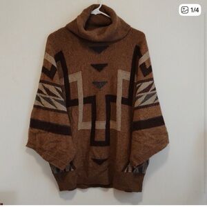 Ralph Lauren | Brown + Grey Short-Sleeve Tribal Turtleneck Sweater | Women's XL